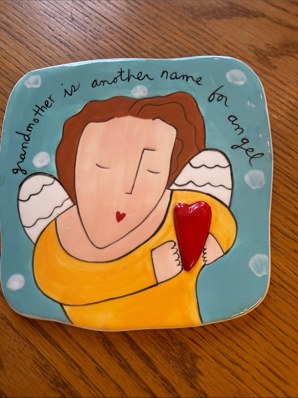 Silvestri Sandra Magsamen Yellow and Red Grandmother Angel Trinket Plate